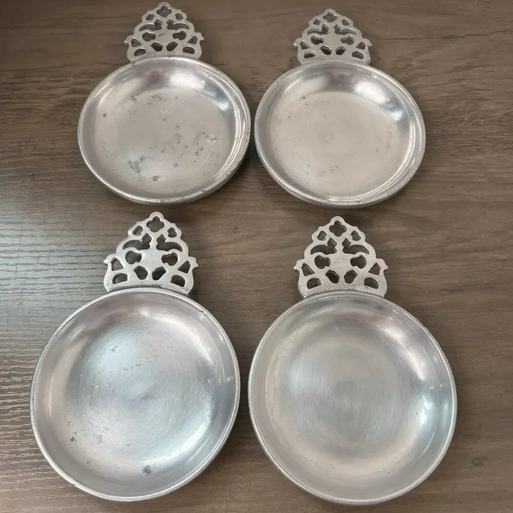 Stede Vintage Pewter Porridge Porringer tastevins Bowl Horse Head Mark Set 4
